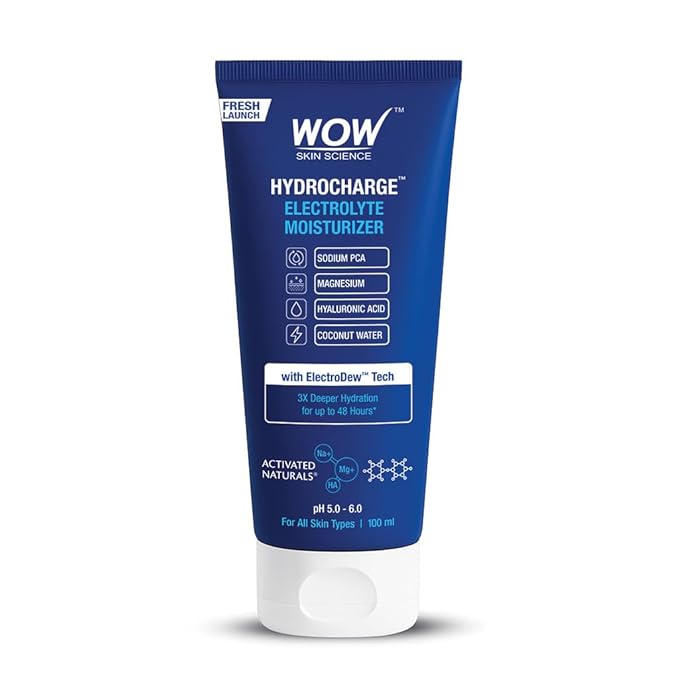WOW Skin Science HydroCharge™ Electrolyte Moisturizer for Men & Women | 3X Deeper Hydration Up to 48H | ElectroDew™ Tech with Hyaluronic Acid, Magnesium & Coconut Water | Lightweight Gel Cream 100ml